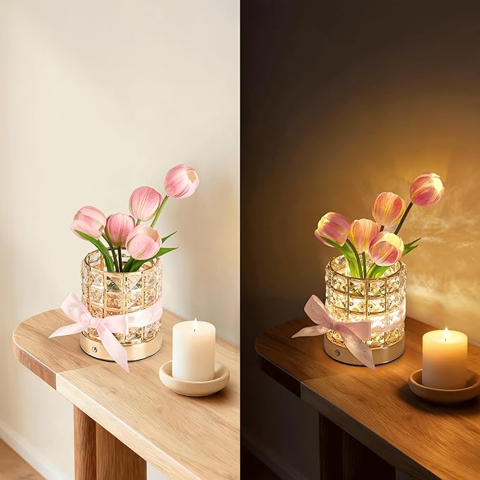 Tulip Flower Lamp, Mothers Day Gifts | USB Rechargeable Cordless Night Light | Touch Control | 3-Color Adjustable Dimming | Mother's Day Gift for Mom, Birthday Gift for Women, Home Decor