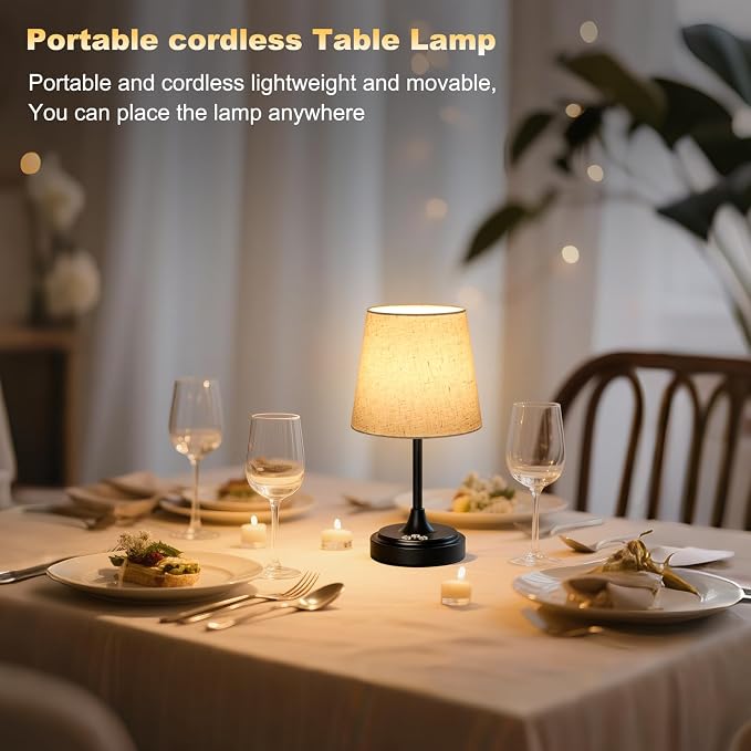 Wowag Small Cordless Table Lamp Rechargeable,5000mAh Battery Operated Desk Lamp,3 Colors & 7 RGB Stepless Dimmable,Touch Ambient Light for Bedside,Bedroom,Dining Room,Living Room,Black,FlaxenShade