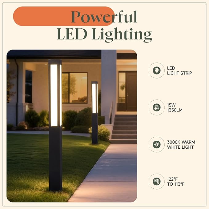 71" Tall Pathway Lights, Landscape Bollard Lights Outdoor, Modern Path Light Waterproof, Aluminum Driveway Light High Voltage Wired, 15W LED Lighting Walkway Lamp for Lawn Patio Yard Garden