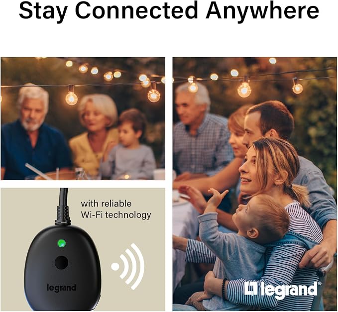 Legrand Radiant Wi-Fi Matter 15 Amp Smart Dual Outdoor Plug, Black, 1 Pack | Effortless Setup, Compatible with Alexa, SmartThings, HomeKit and Google, Matter Smart Hub Required, Set Scenes, Save Energy