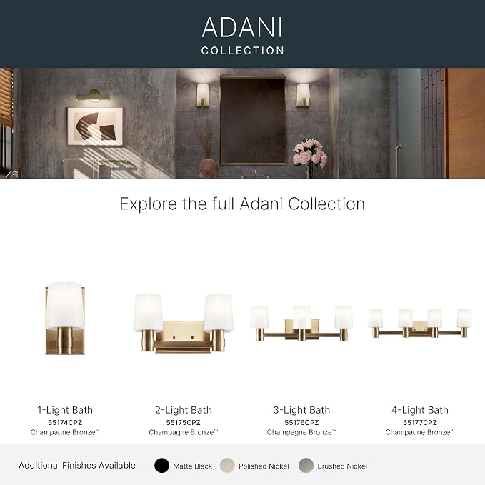 Kichler Adani 3-Light Bathroom Vanity Light, Champagne Bronze | Modern vanity light with opal glass for bathrooms and powder rooms (24" x 8.25"), 55176CPZ