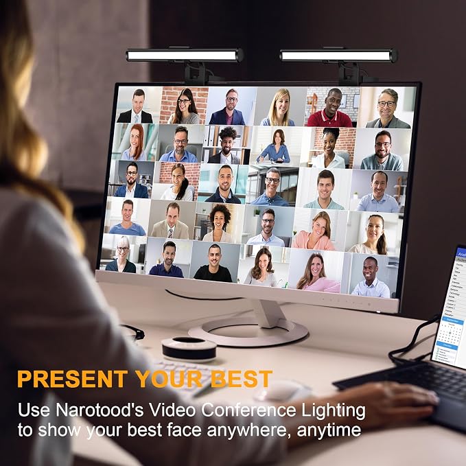Video Conference Lighting - Webcam Light for Streaming, 3 Color Adjustable & Anti-Blue-Light, LED Monitor Laptop Light for Zoom Calls, Video Conference, Online Class, Live Streaming