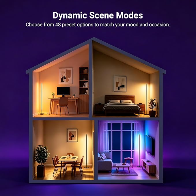 NEEWER NF04 RGB IC W Smart Floor Lamp NEW Version, 1000lm LED Corner Light Compatible with Google Alexa, APP/AI Design/Music Sync/16 Million Color Living Room Bedroom Home Decor Ambient Lighting