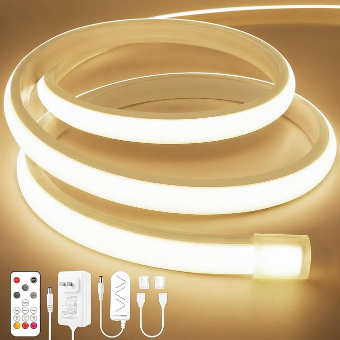 Lamomo COB LED Strip Lights 20Ft, Neutral White Dimmable Self-Adhesive Led Rope Light with Remote, Flexible Cuttable Waterproof 4000K Silicone Neon Tape Light for Bedroom, Indoor, Cabinet, 10mm Width