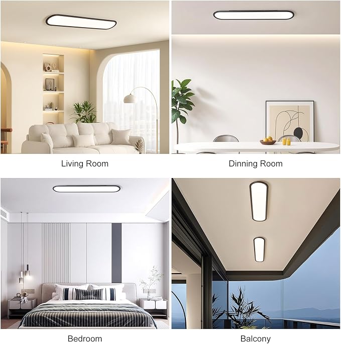 27.6-Inch Dimmable LED Linear Ceiling Light, 36W Low Profile Black | Ultra-Thin 1.38-Inch Fixture with Remote, 3000K-6500K, 10%-100% Brightness for Kitchen, Bedroom, Closet, Hallway and Study