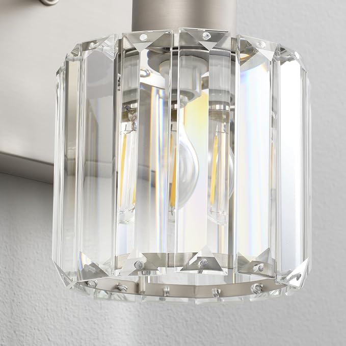 PRESDE 3-Light Crystal Bathroom Vanity Light, Brushed Nickel Bath Lighting Over Mirror, Modern Wall Sconce Fixture
