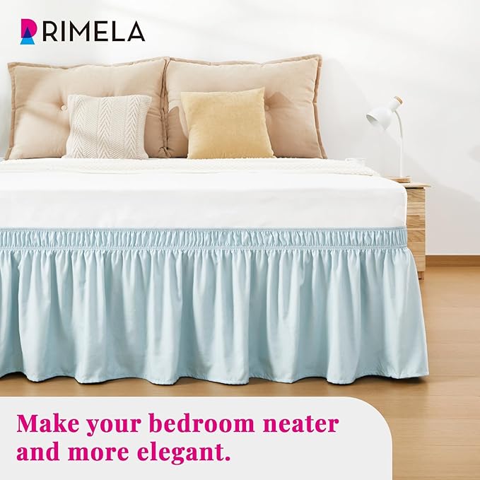 RIMELA Blue Bed Skirt King Size 18 Inch Drop, Wrap Around Elastic Bedskirt, Dust Ruffle for Adjustable Bed Base Machine Washable Easy to Install Bed Skirts