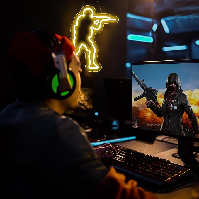WonderfulLife Counter Strike Game Logo Neon Sign for Game Zone Decor,Gunfight Games CS Led Lights for Man Cave Gaming Room Internet Bar or Bedroom Decoration.5V USB Powered,Easy Hanging.