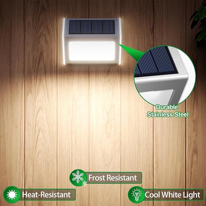 JSOT Solar Powered Lights Ideal for Step, Fence, Deck, Stair-Cool White-16P | Stainless Steel, Waterproof, Automatic Dusk to Dawn, Anti-Rust, Energy Efficient, Perfect for house decor