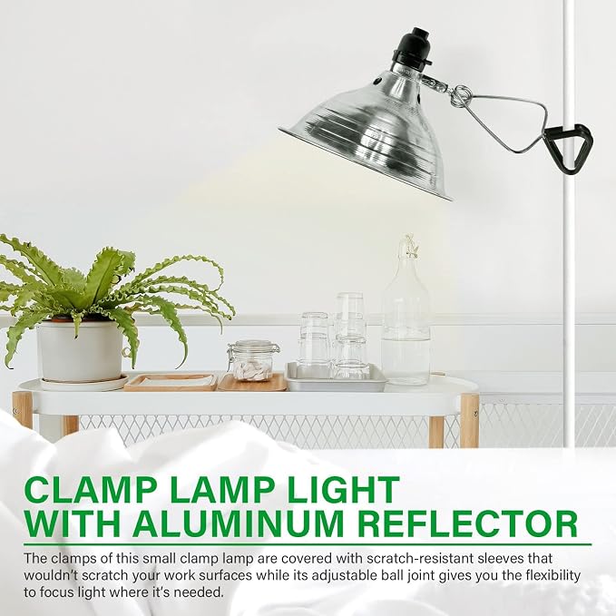 Simple Deluxe Clamp Lamp Light with 8.5 Inch Aluminum Reflector up to 150 Watt E26 Socket (no Bulb Included) 6 Feet 18/2 SPT-2 Cord, 2 Pack, Sliver
