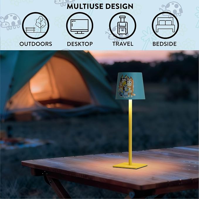 Bluey Kids Touch Night Light Lamp, Rechargeable Battery Operated Bedroom Table Lamp with Touch On/Off, Portable LED Desk Light with Charging Cord for Nursery & Children’s Room