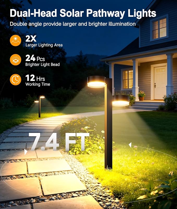 Bright Solar Pathway Lights Outdoor, 6 Pack with 144 LEDs Garden Lights Solar Powered Path Lights Up to 15 Hrs, Auto On/Off Waterproof Outdoor Solar Light for Yard Walkway Driveway Patio Lawn