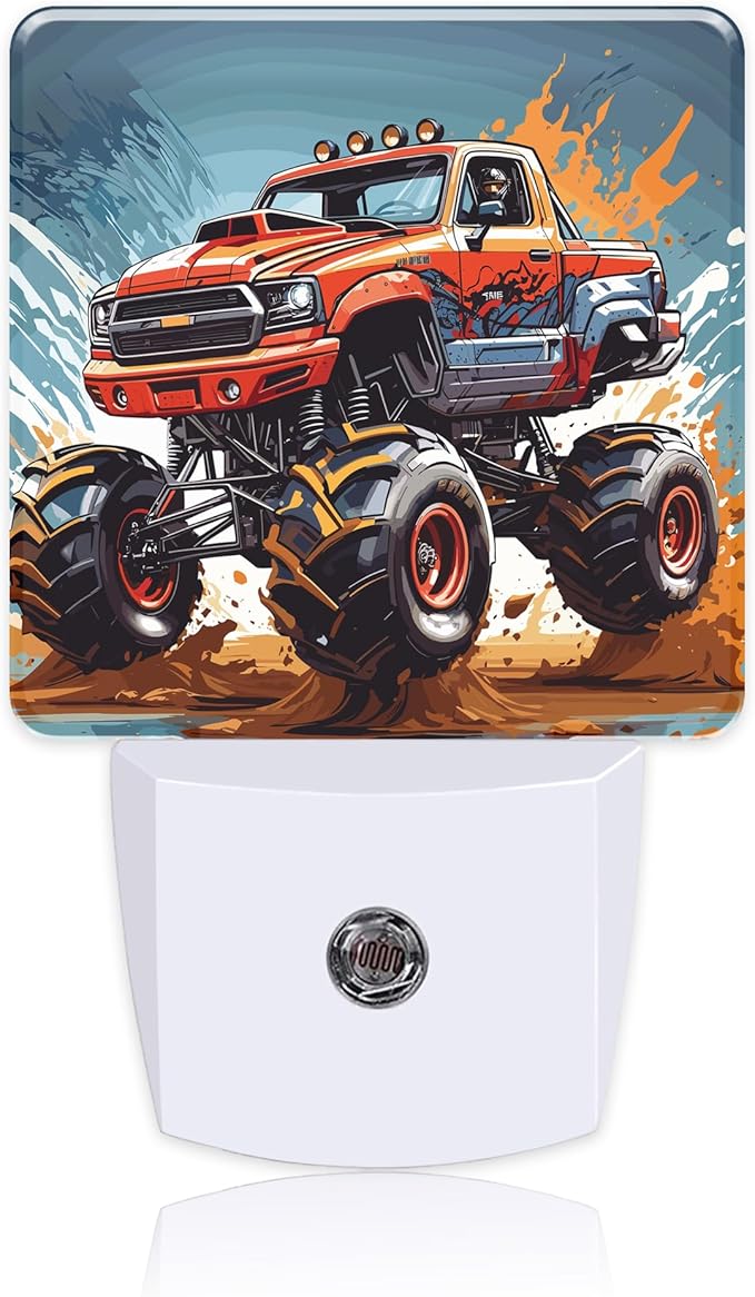Cartoon Monster Truck Night Light,Plug into Wall with Dusk to Dawn Light Sensors,LED Nightlights for Bedroom,Bathroom,Kitchen,Hallway,Room Decor for Boys Girls Women Men