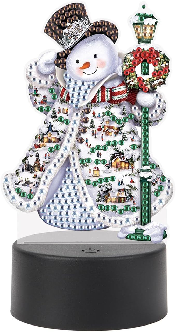 JISHSHAY Christmas Diamond Painting Night Light Diamond Art Table Lamps Gem Art LED Lights Gem Painting Desk Lamp Mosaic Kits for Adults DIY Kits for Adults Paint by Numbers Special Shaped Snowman