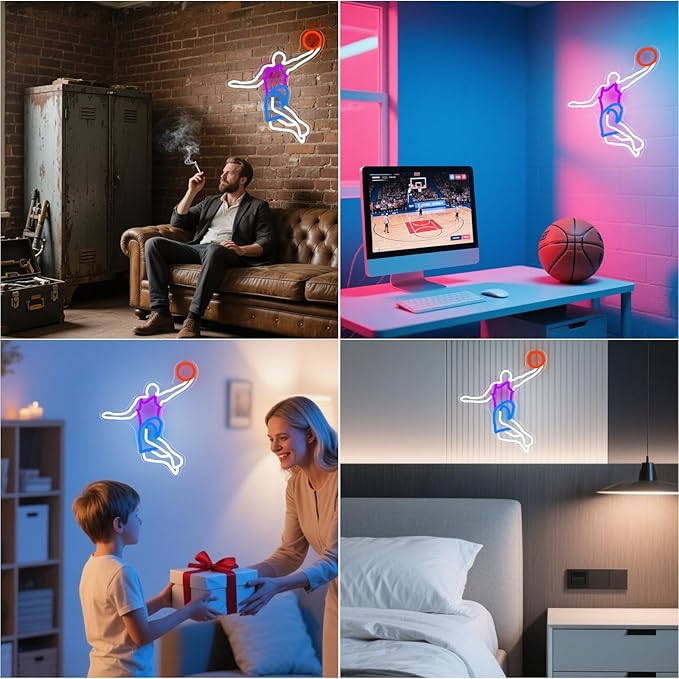 Basketball Neon Sign for Wall Decor Dimmable Neon Basketball Led Light for Bedroom Play Room Man Cave Sports Fan Gifts