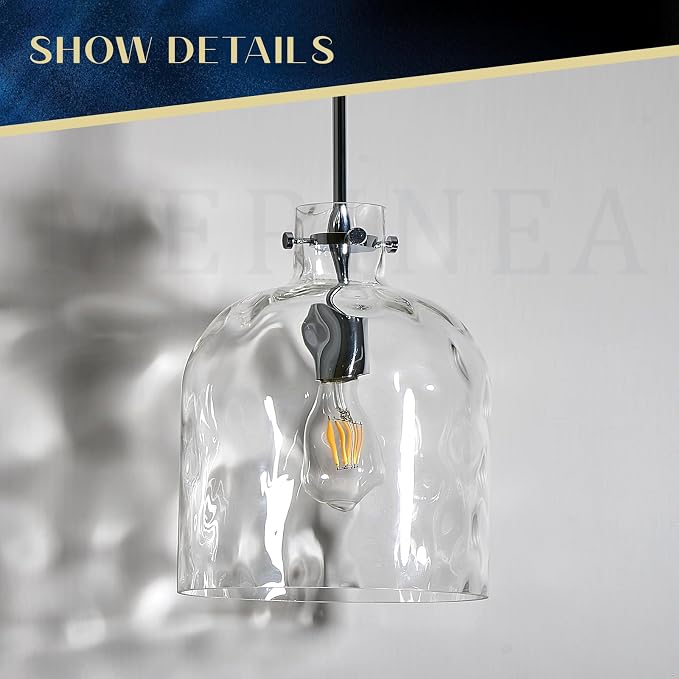 Chrome Pendant Light for Kitchen Island – 10" Modern Glass Dome Hanging Light Fixture, Single E26 Ceiling Pendant Lamp for Dining Room, Hallway, Bedroom