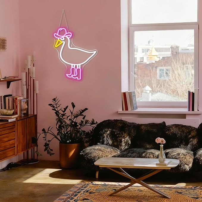 Cowboy Duck Neon Sign,Duck Neon Signs Cowgirl Boots Neon Signs for Wall Decor, USB Connectivity Pink LED Signs for Bedroom Living Room Kids Room Home Bar Birthday Party