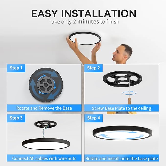 Two Pack 3200lm LED Flush Mount Ceiling Light, Super Slim 12 inch Ceiling Light, 5000K LED Lights for Bedroom, Living Room, Dining Room,Garage,Office