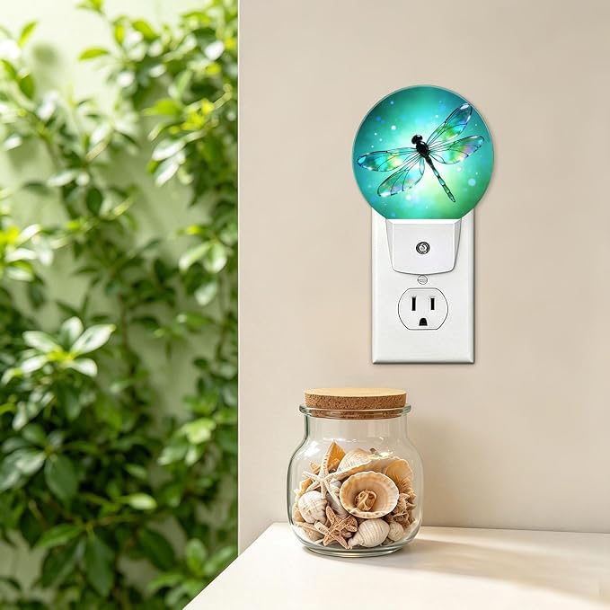 LED Night Light Fantasy Green Dragonfly Night Lights Plug into Wall | Plug-in Night Light with Dusk to Dawn Sensor, Energy Saving Nightlight for Hallway Kitchen Living Room