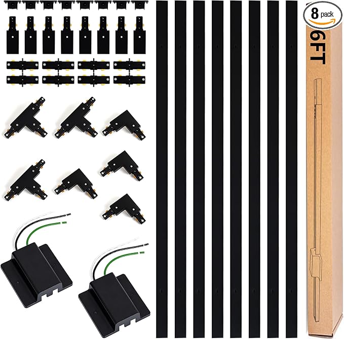 26FT H Track Lighting Rails Kit, Black | H Type Track Rails with Floating Canopy Connector, End Caps, Live End Feed and T L Connector