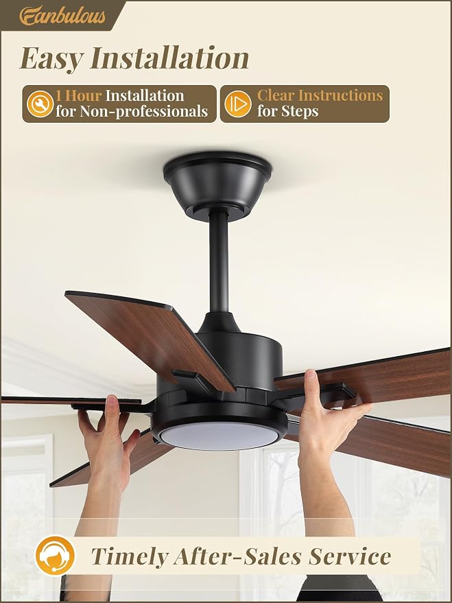 Fanbulous 42 Inch Ceiling Fans with Light, Black, Remote & APP Control | Stepless CCT & Dimmable Light, 20W LED Ceiling Fans, 6 Speeds, Reversible Quiet DC Motor, for Bedroom Living Room Apartment
