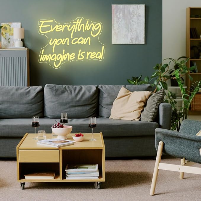 Everything You Can Imagine Is Real Neon Sign USB Powered Motivational Words Neon Light Inspirational LED Light Sign for Wall Decor Classroom Home Shop Office