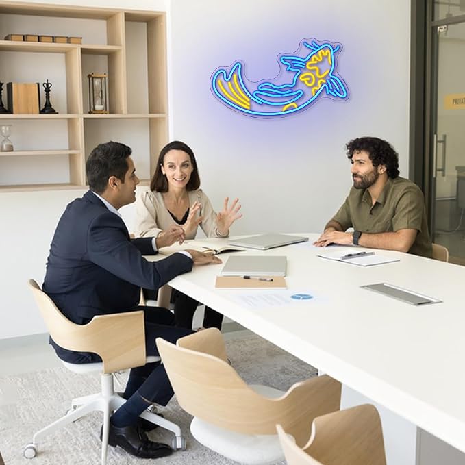 Koi Fish Neon Sign Japanese Fish Led Neon Blue Yellow Fish Neon Signs for Wall Decor 17”x9.5”with USB/Switch Dimmable Neon Light Signs for Bar Office Fishroom Kitchen Aarea Koi Pond