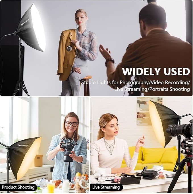 Softbox Lighting Kit, Softbox Photography Lighting Set, 2Pcs | 21.6in Soft Box Lighting Set, Photography Lights, 85W 2700K-6500K LED Bulb, Studio Lights for Portrait, Video Recording
