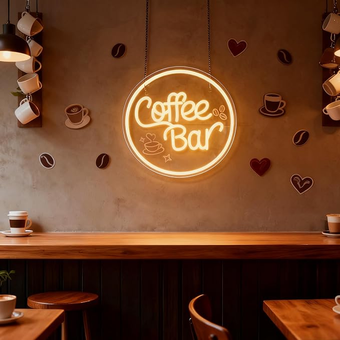 Coffee Bar Neon Sign for Wall Decor Dimmable LED Neon coffee Light Up Sign for Coffee Station, Cafe Shop, Restaurants, Kitchen Party Decoration Gifts(12.99 * 12.99inches)