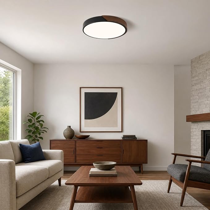 Modern LED Ceiling Light, Dark Walnut Wood Minimalist Flush Mount Ceiling Light Fixture, 4000K Circle Not Dimmable Lighting Lamp with Acrylic Lampshade for Bedroom Hallway Kitchen 15.8"