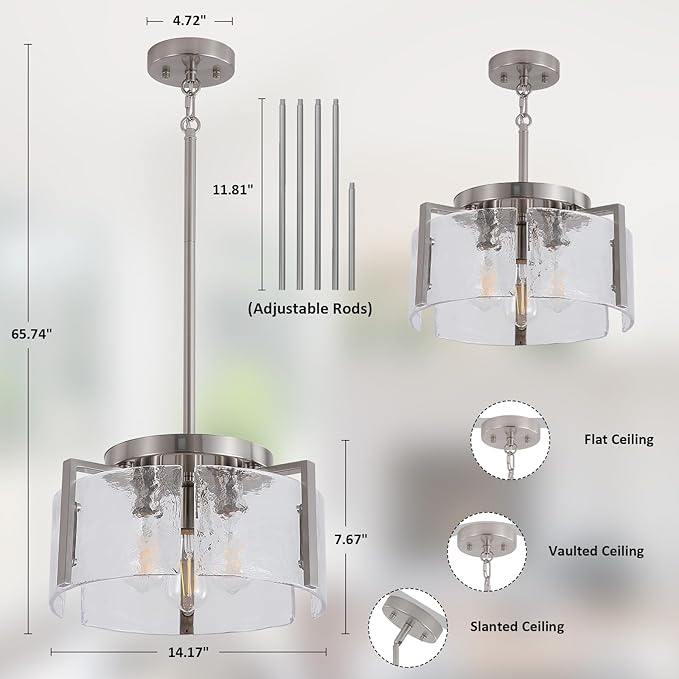 Nickel Chandeliers for Dining Room Light Fixture, 3 Light Entryway Light Fixture, Adjustable Pendant Lights Kitchen Island Modern Farmhouse Kitchen Foyer Chandelier for Entryway, Bedroom, Bathroom