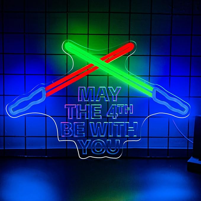Lightsaber Neon Sign May The 4th Be With You Neon Signs Game Room Decor Dimmable Led Swords Light for Wall Decor Bedroom Living Room Birthday Christmas Gifts Kids