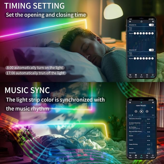 40ft COB RGB+IC LED Strip Lights, Bright Dream Color（2 Rolls） | COB LED Light Strip with RF Remote App Control Music Sync Color Changing for Game Room Bedroom Kitchen Lighting Home Decor