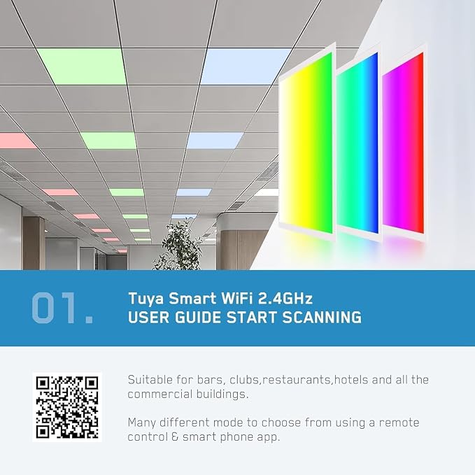 4 Pack 2X4 FT LED RGBW 5000K Multicolor Flat Panel, Light Remote & App Controlled 60W 6600lm Color Changing LED Panel Light Smart Wi-Fi Drop Ceiling Light with Alexa/Google Assistant