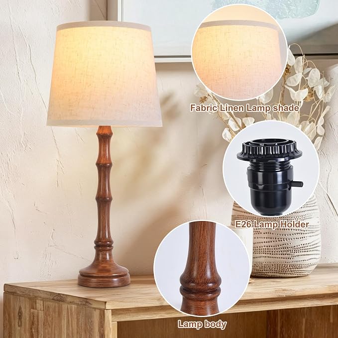 Lamps Set of 2 Modern Farmhouse Table Lamp Bedside Reading Lamps Living Room End Tables Set Lamps for Night Stands Bedroom Night Lamp,High 26.25 Inch,Brown,With Fabric Lamp Shade,Bulb Not Included