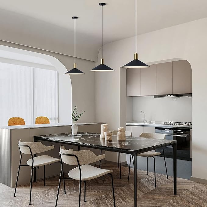 KCO Lighting Farmhouse Matte Black Barn Pendant Light 1-Light Mid Century Dome Pendant Lighting Industrial Cone Hanging Light Single Kitchen Island Light Fixture for Dining Room (Black)