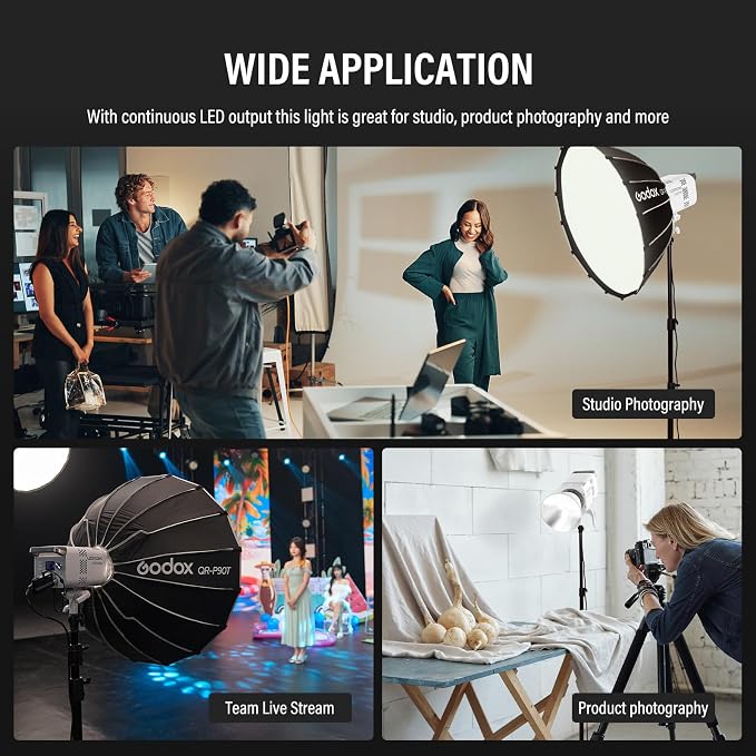 Godox Litemons LE200Bi Bi-Color LED Video Light Kit with Softbox Light Stand Reflector CRI 98+, 2800K-6500K, 57700 Lux Output, DMX/App Control for Studios Ultra Quiet for Content Creation