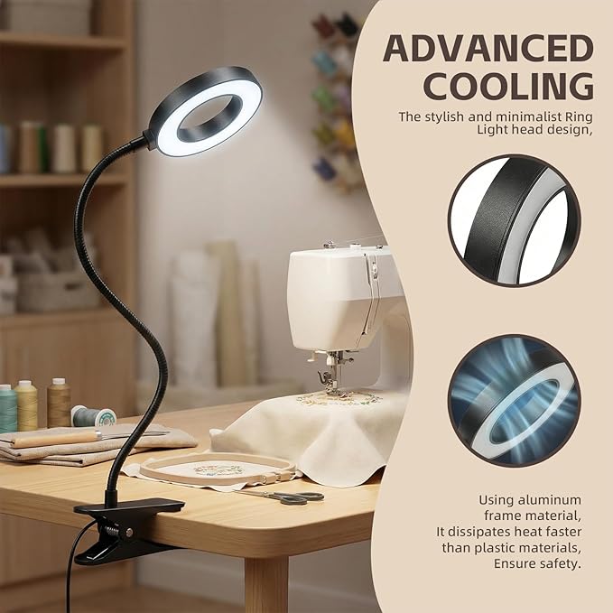 USB Clip on Light for Bed Headboard, Flexible Reading Lamp with Aluminum Cooling Head, 30 Lighting Modes Clamp Desk Lamp for Dorm, Home, Office, Crafting & Nursing, 48 LEDs
