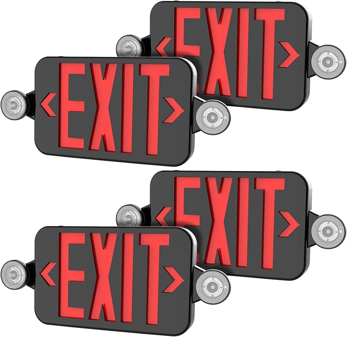 LED Exit Sign with Emergency Lights Dual LED Exit Light,Battery Backup | Two Bright LED Adjustable Heads Emergency Exit Lights, Hardwired Dual LED Combo Exit Lamp. ABS Fire Resistance UL, Red