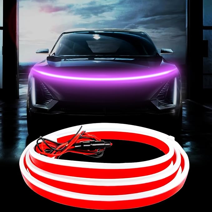 Car LED Hood Light Strip for Cars, SUVs, Trucks, Pink, 70 Inch | 12V, Universal, Flexible Waterproof Daytime Running Light, Dynamic Scan Start-up Effect, Super Bright Bonnet Lights