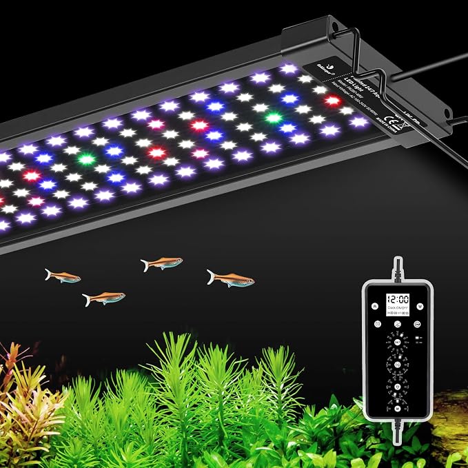 fishkeeper 24/7 Led Aquarium Light with Auto Time Sync, 32-40 Inch | Full Spectrum Aquarium Light with Auto On Off Timer, DIY 5 Weather Mode, 10 Colors, 10 Brightness for Plants, Memory Function
