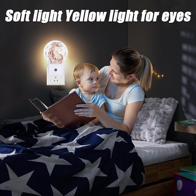 Cute Pink Horse Night Light, Groovy Flowers Nightlight Plug into Wall LED Lamp Auto Sensor Dusk to Dawn for Bedrooms/Kitchens/Toilets/Corridors,Energy-Saving