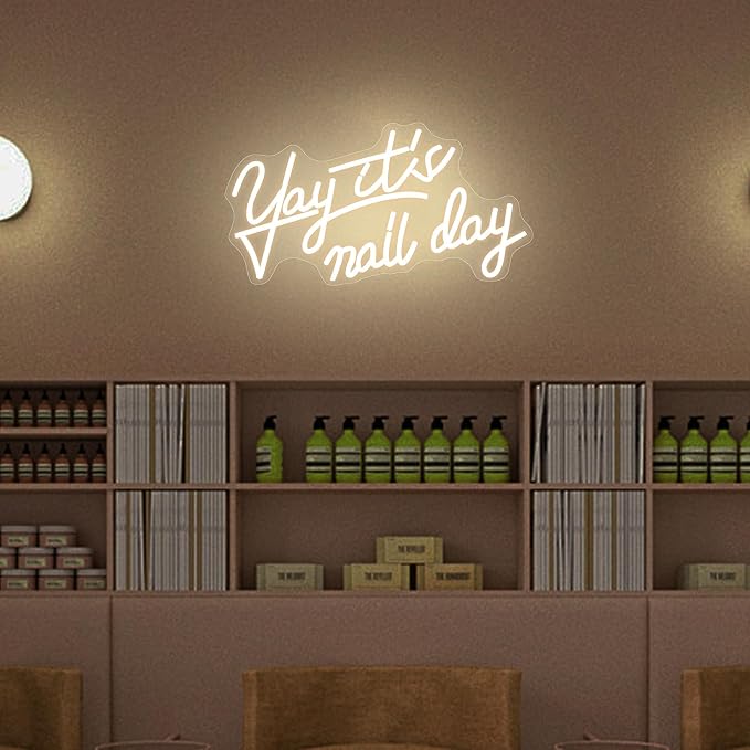 Yay It's Nail Day - White Neon Sign for Wall Decor, LED Salon Nail Tech Decor Aesthetic Light Gift