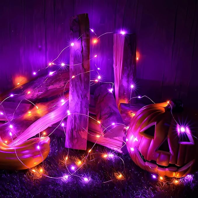 66FT 200 LED Fairy Lights Plug in, 8 Modes Twinkle Lights Purple and Orange | Waterproof String Lights Outdoor Indoor, Memory, Timer, Copper Wire, Halloween Lights for Bedroom Garden Party Holiday Decor