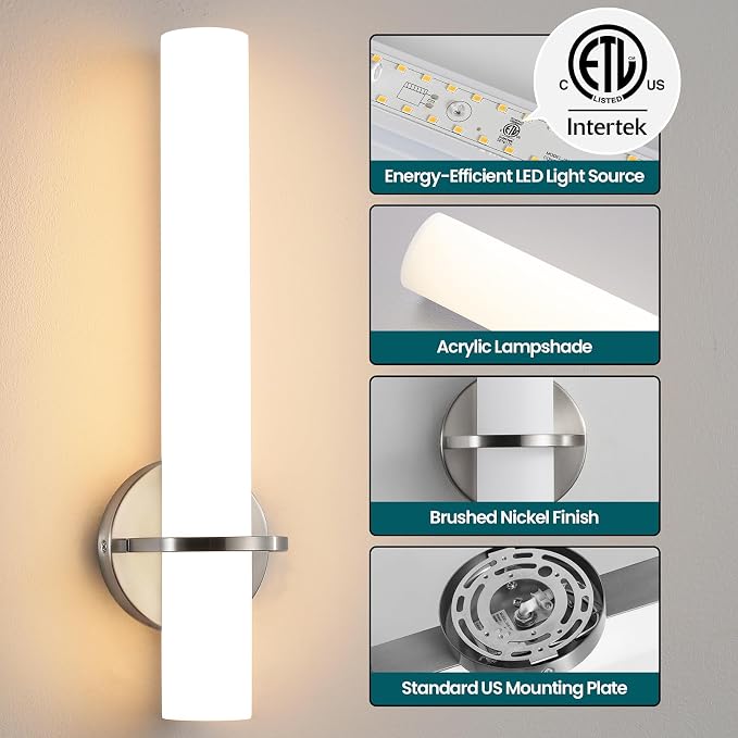 AIJIASI Brushed Nickel Bathroom Sconces Wall Lighting 18W LED Dimmable Vanity Light Fixture, 2700K-5000K Indoor Modern Wall Light Fixtures for Bedroom Living Room Mirror Hallway Porch 18 inch