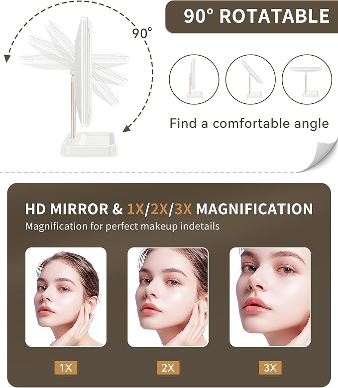 2 Pack for Mom Makeup Mirror Vanity Mirror with Lights, 14.4" L x 9.1" W Rechargeable Lighted Mirror with 1X 2X, 3X, Magnification