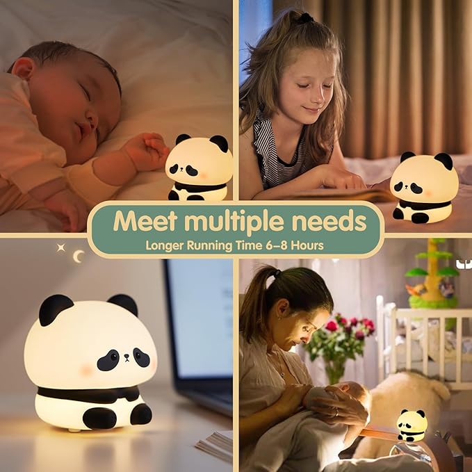 VTIGER Panda Night Light, LED Squishy Cute Lamp, Night Light for Kids, Silicone Panda Light, Dimmable Girls Baby Bedroom Nightlight, Rechargeable Touch Lamp for Breastfeeding Nursery Decor (TT)