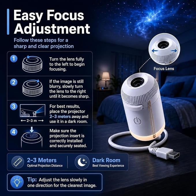 2027 New Smart Hd 5d Holographic Night Light Projector, Plug and Play Star, 360° Adjustable Hd Galaxy and Ocean Projector for Bedroom Ceiling (12Projection Films)