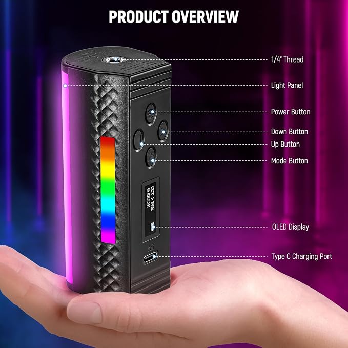 NEEWER Magnetic Handheld Light Wand [2 Pack] with APP Control, 360° Full RGB Mini LED Video Light Stick 2500K~8500K Dimmable CRI 97 with 2550mAh Battery, 17 Scenes for Photography Vlog TikTok, TL97C