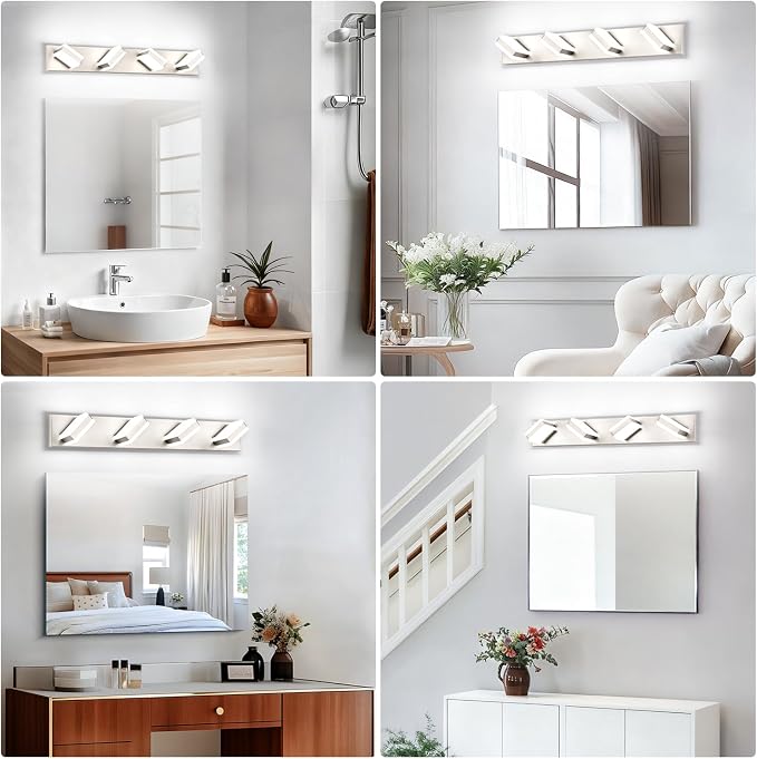 SOLFART Bathroom Vanity Lights Brushed Nickel LED Lighting, LED Bathroom Light for Bath, 4 Light Vanity Lighting Above Mirror Cool Light 6000K
